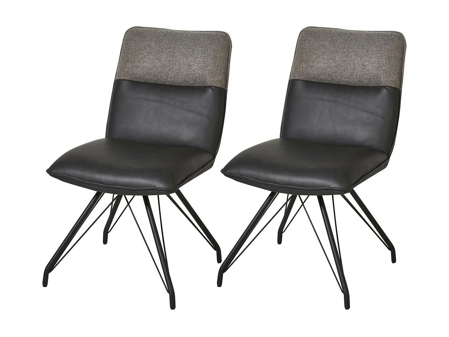 Collin zwarte kunstleren stoel en zwart metalen poten - Set van 2