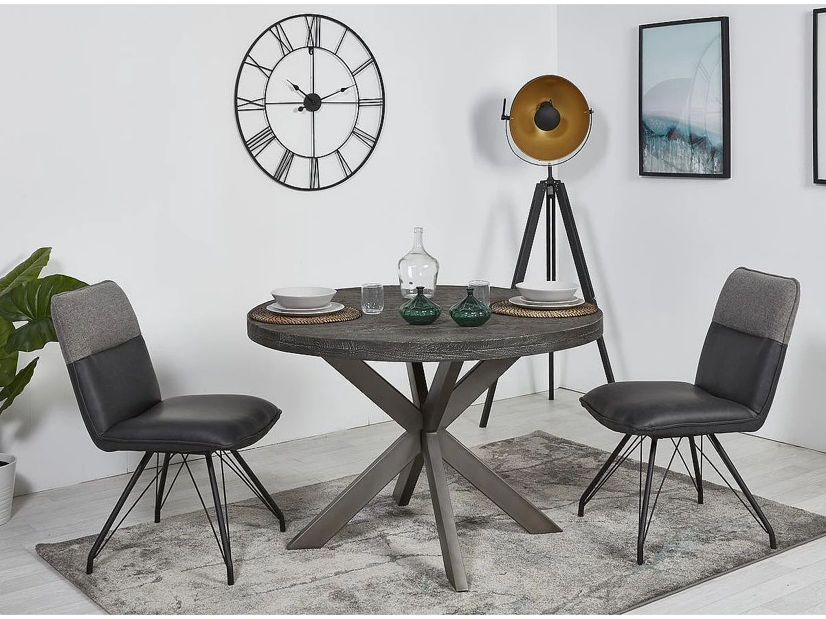 Collin zwarte kunstleren stoel en zwart metalen poten - Set van 2