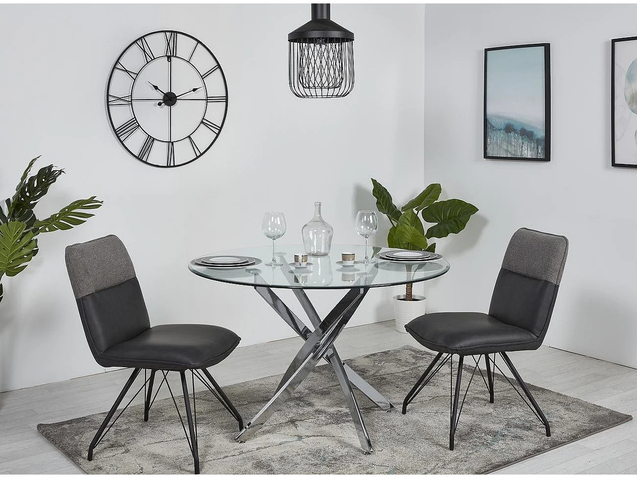 Collin zwarte kunstleren stoel en zwart metalen poten - Set van 2