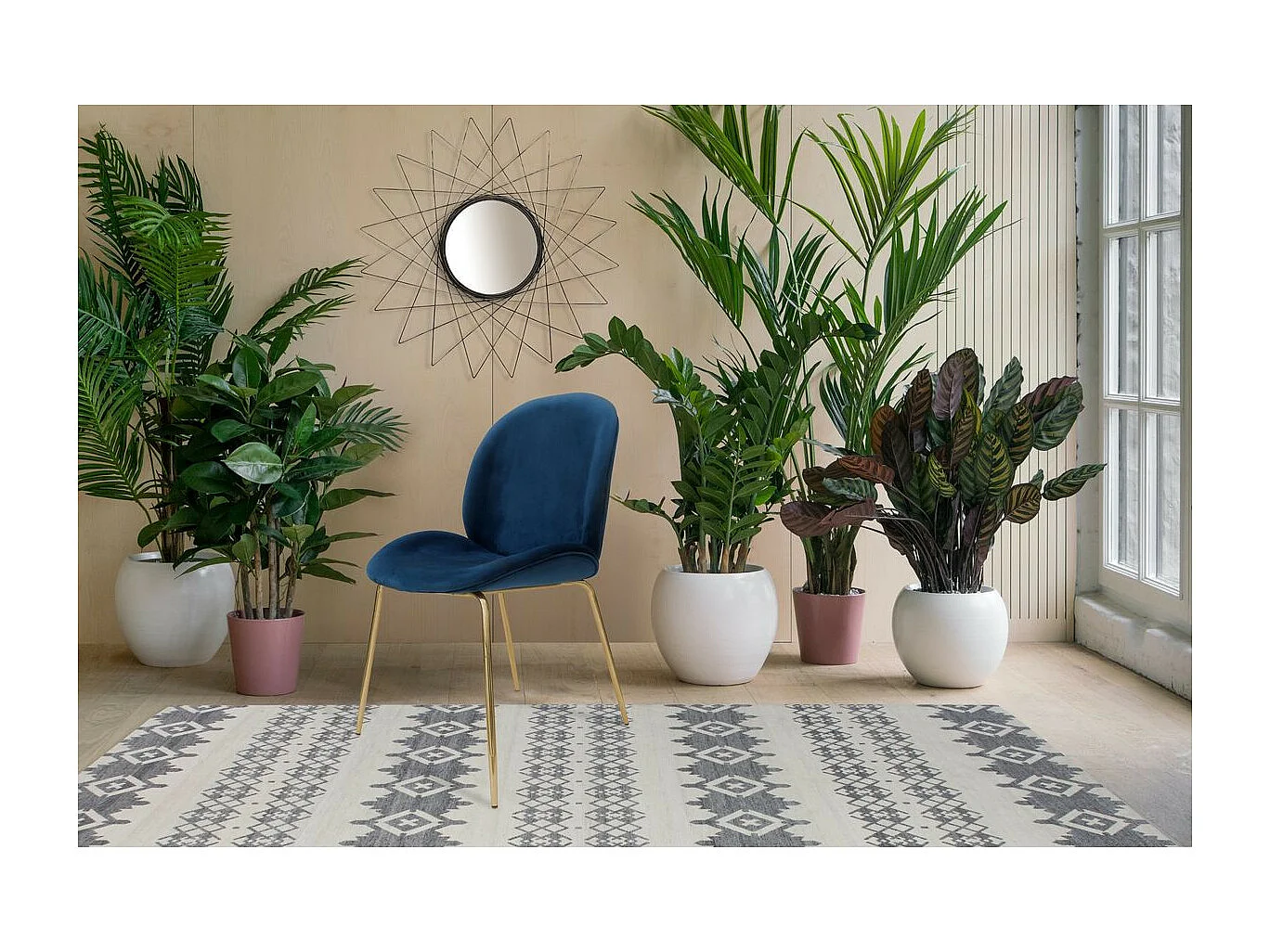 Lot de 2 Chaises Design "Charlize" 90cm Bleu & Or