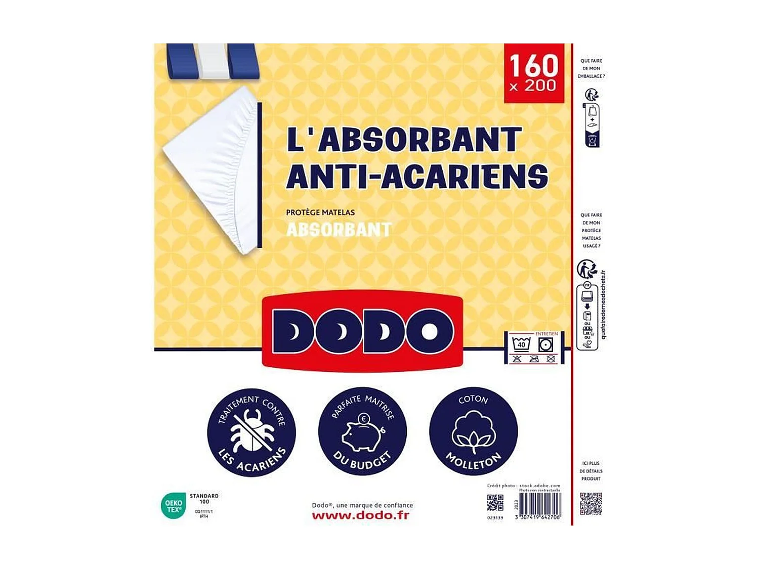 Protege matelas coton absorbant et anti acariens 160 x 200 cm