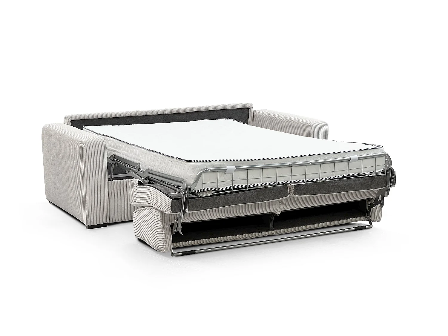 Canapé 3 places convertible express en velours côtelé beige - Couchage 140 cm - Matelas 16 cm - MONDOVI