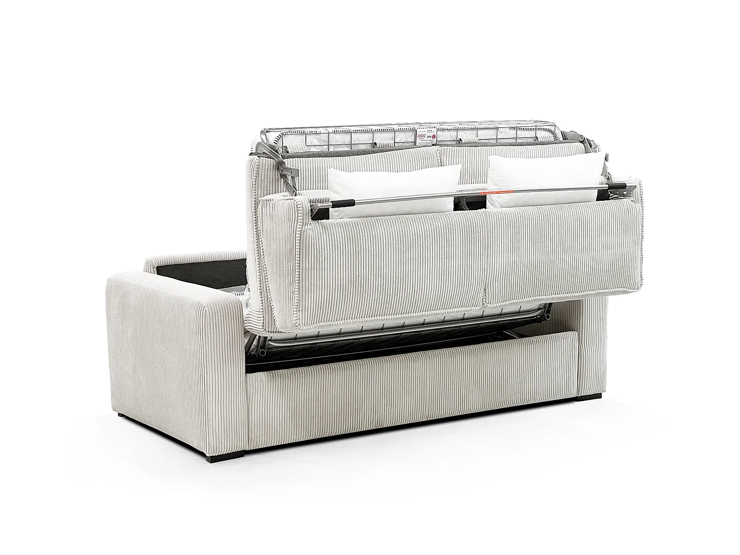 Canapé 3 places convertible express en velours côtelé beige - Couchage 140 cm - Matelas 16 cm - MONDOVI