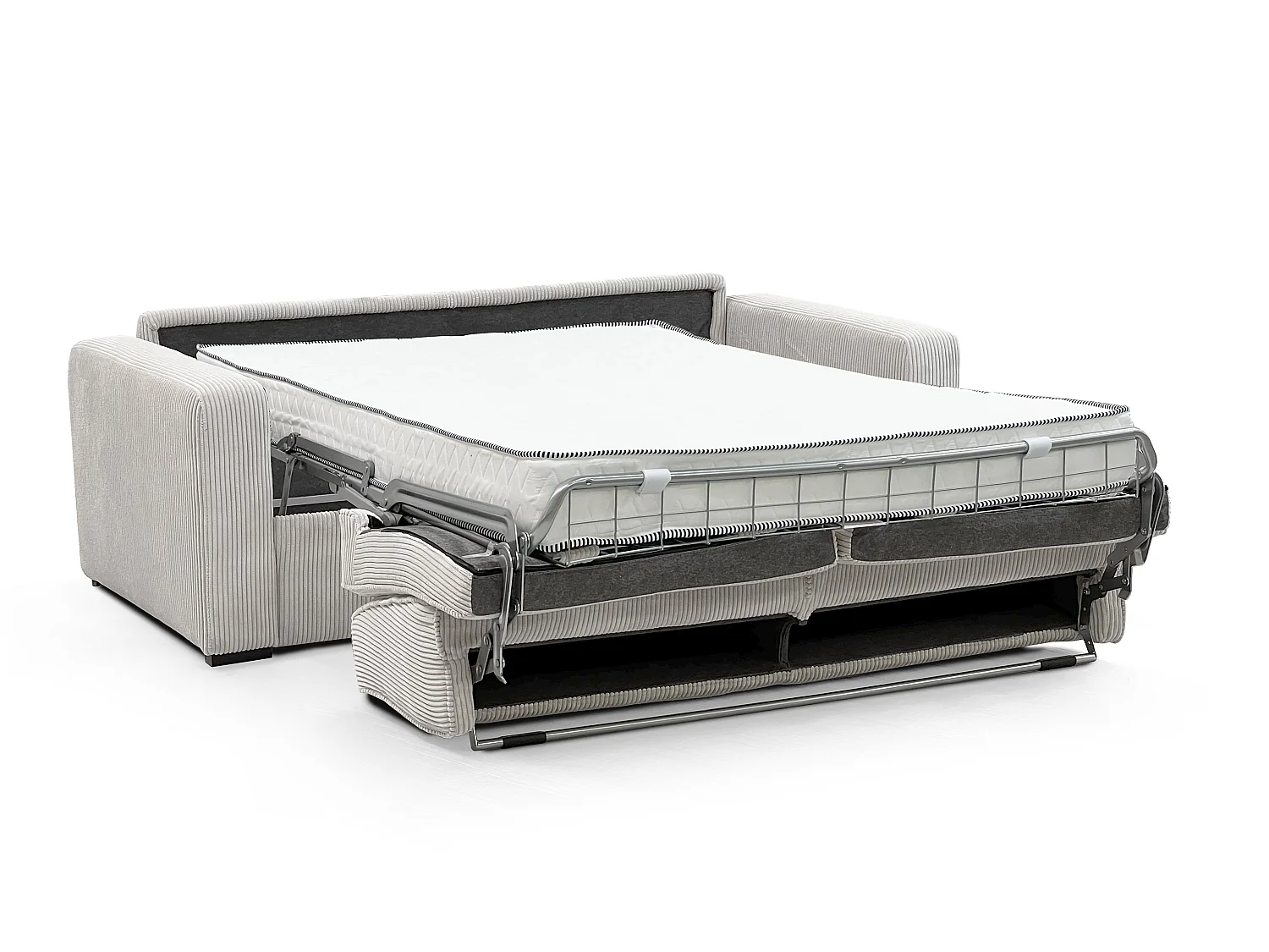 Kanapa 3-osobowa rozkładana typu express z kremowej tkaniny - Miejsce do spania 140 cm - Materac 16 cm - MONDOVI