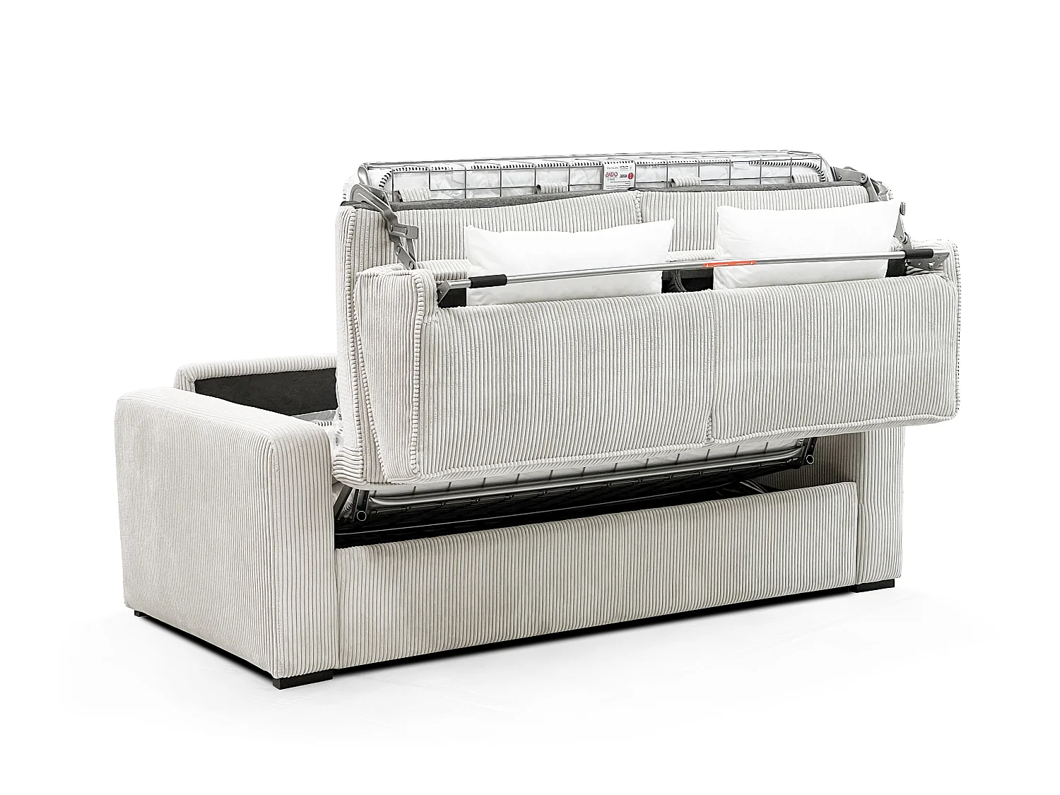 Kanapa 3-osobowa rozkładana typu express z kremowej tkaniny - Miejsce do spania 140 cm - Materac 16 cm - MONDOVI