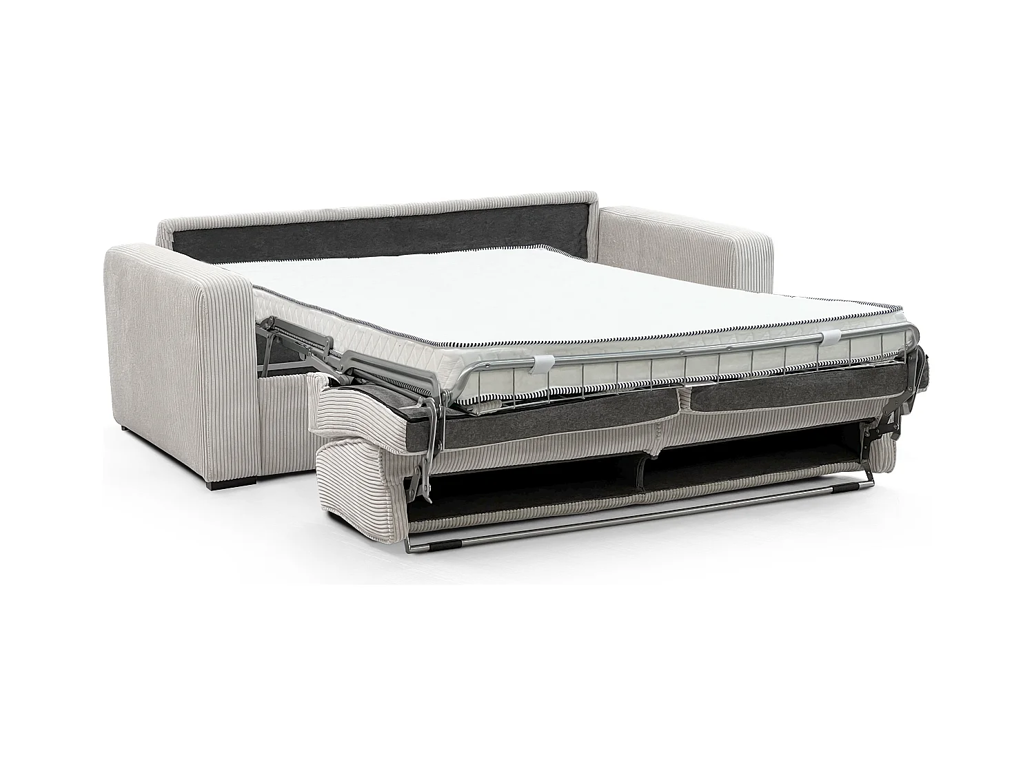 Slaapbank – 4 zitplaatsen – Crèmewitte stof – Express-uitklapmechanisme – Matrasbreedte: 160 cm – Matrasdikte: 14 cm – MONDOVI