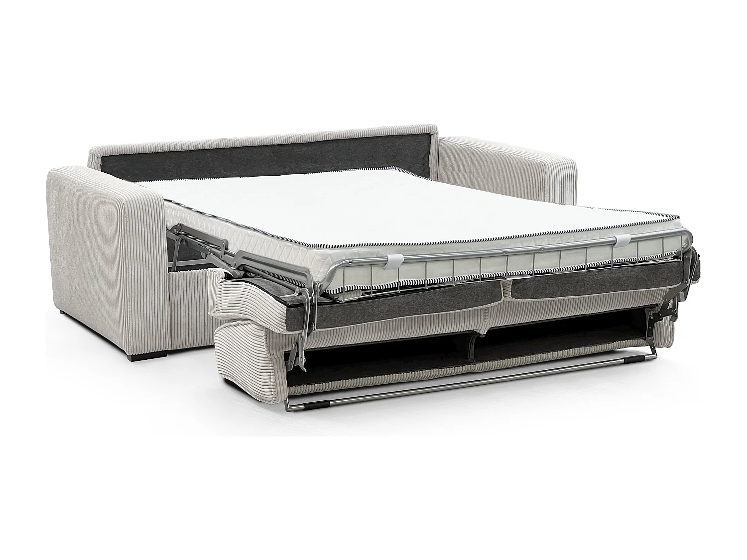 Canapé 4 places convertible express en velours côtelé beige - Couchage 160 cm - Matelas 13 cm - MONDOVI