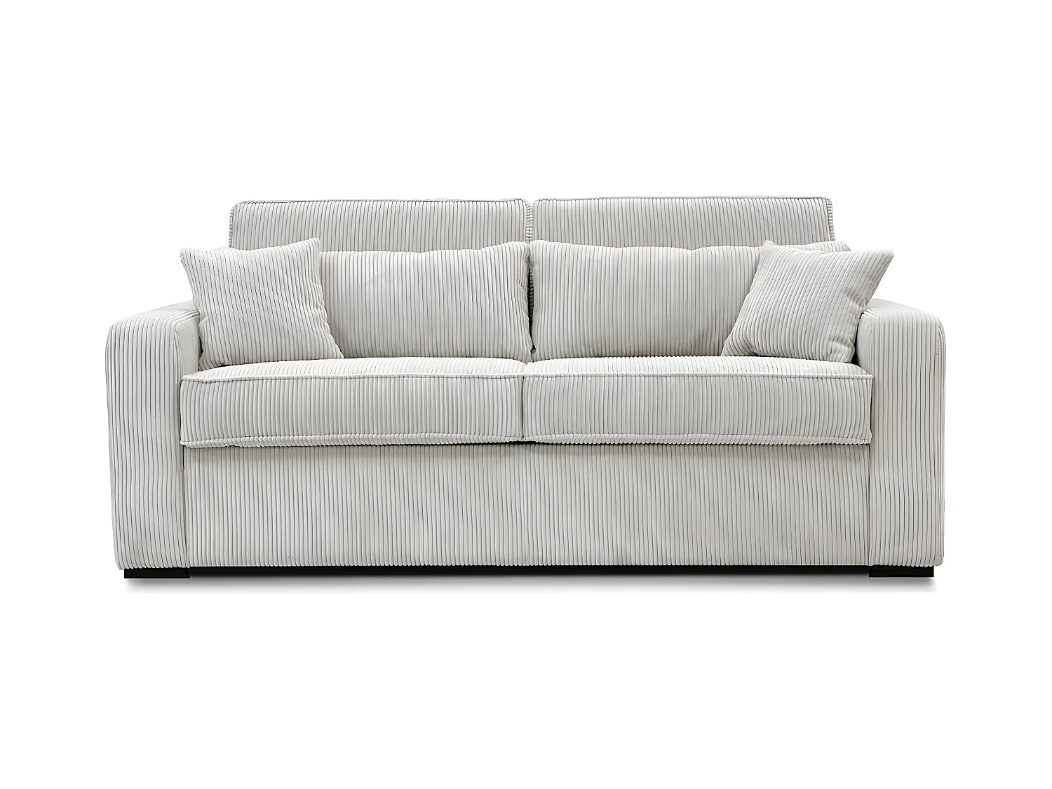 Canapé 4 places convertible express en velours côtelé beige - Couchage 160 cm - Matelas 16 cm - MONDOVI