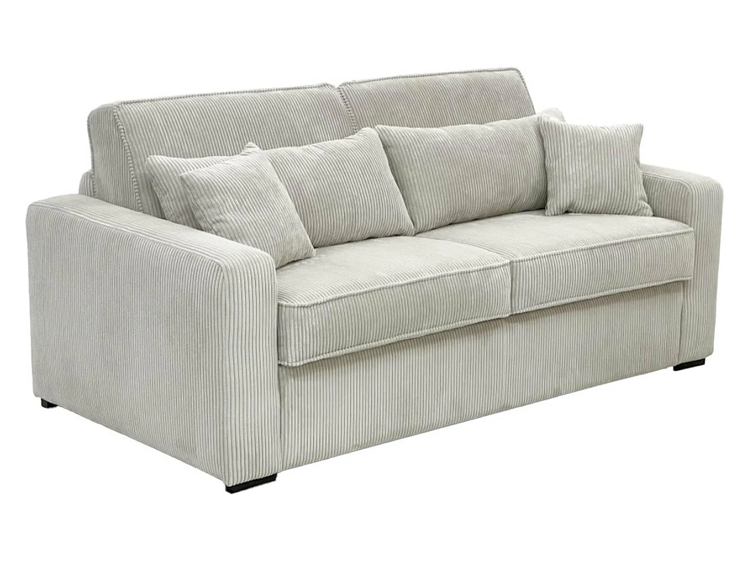 Canapé 4 places convertible express en velours côtelé beige - Couchage 160 cm - Matelas 16 cm - MONDOVI