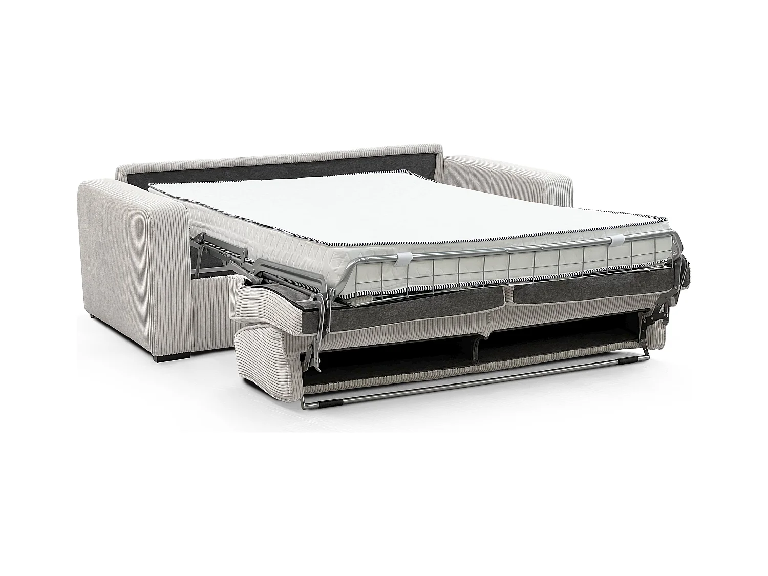 Canapé 4 places convertible express en velours côtelé beige - Couchage 160 cm - Matelas 16 cm - MONDOVI