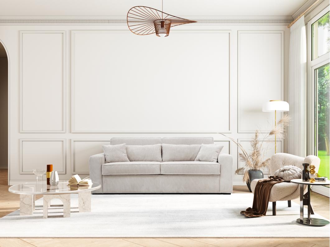 Schlafsofa mit Matratze 4-Sitzer - Liegefläche 160 cm - Matratze 16 cm - Cord - beige - MONDOVI