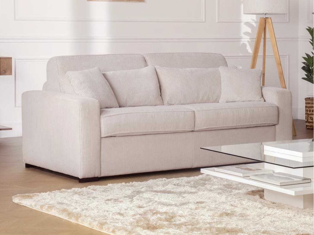 Schlafsofa mit Matratze 4-Sitzer - Liegefläche 160 cm - Matratze 18 cm - Cord - beige - MONDOVI