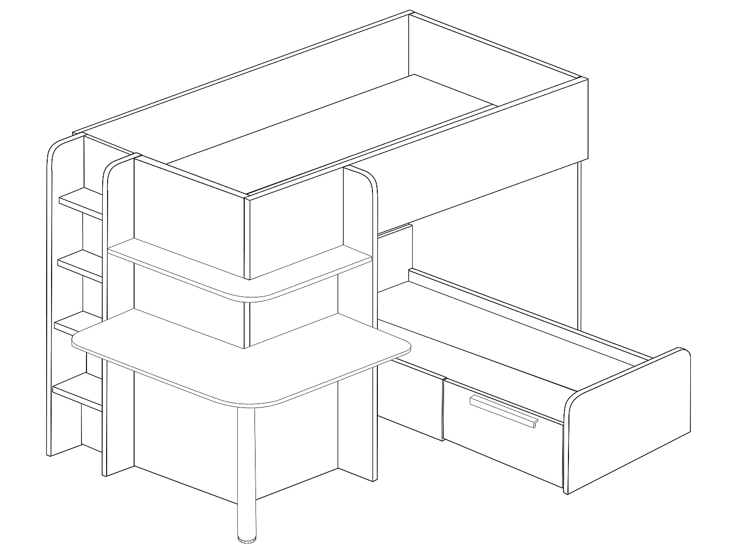 Eck-Hochbett - 2 x 90 x 190 cm - Mit Schreibtisch - Grau, weiß & rosa + Matratze - SAMUEL
