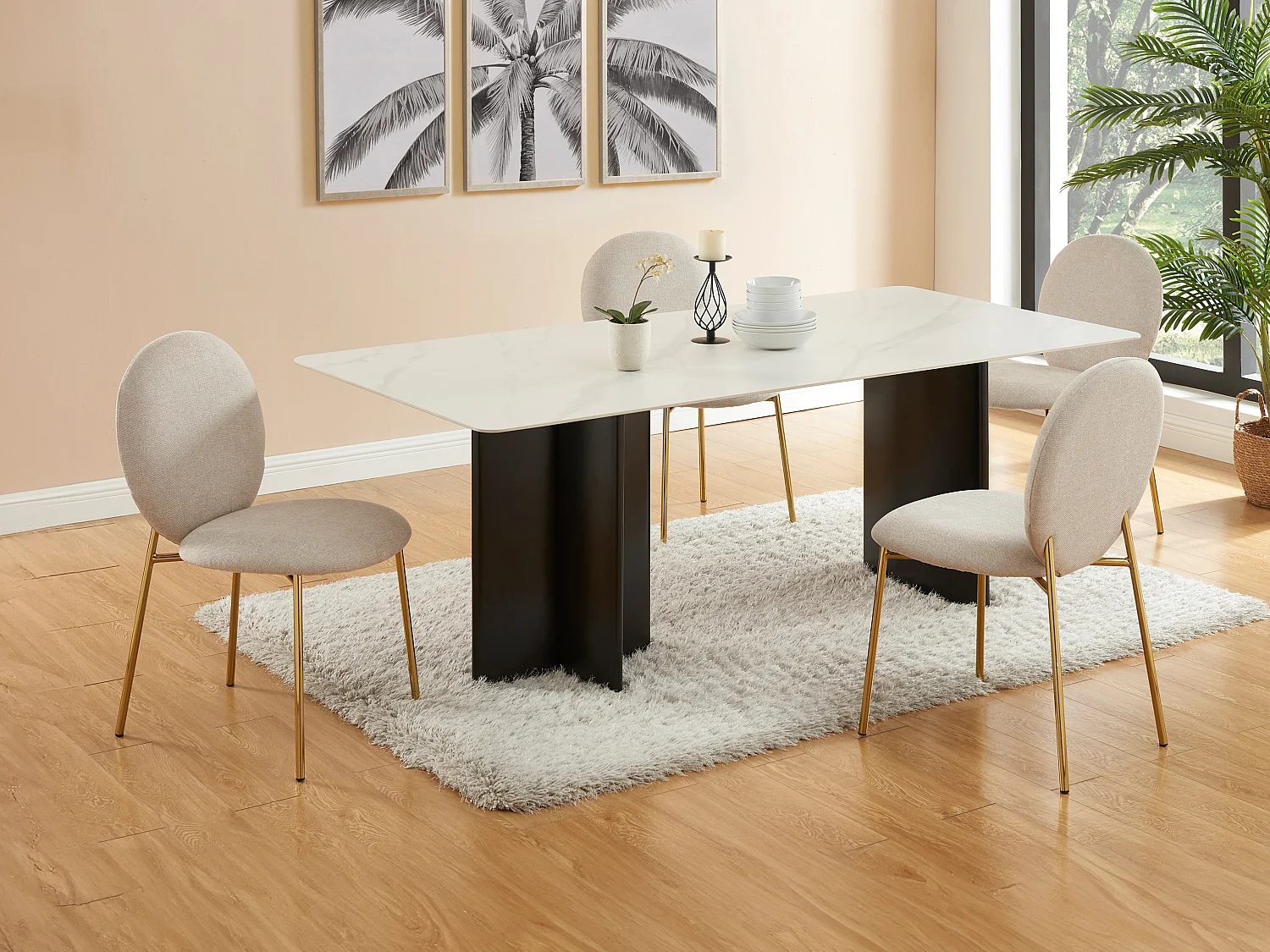 Lot de 2 chaises en tissu et métal doré - Beige - ASTRENA de Pascal Morabito