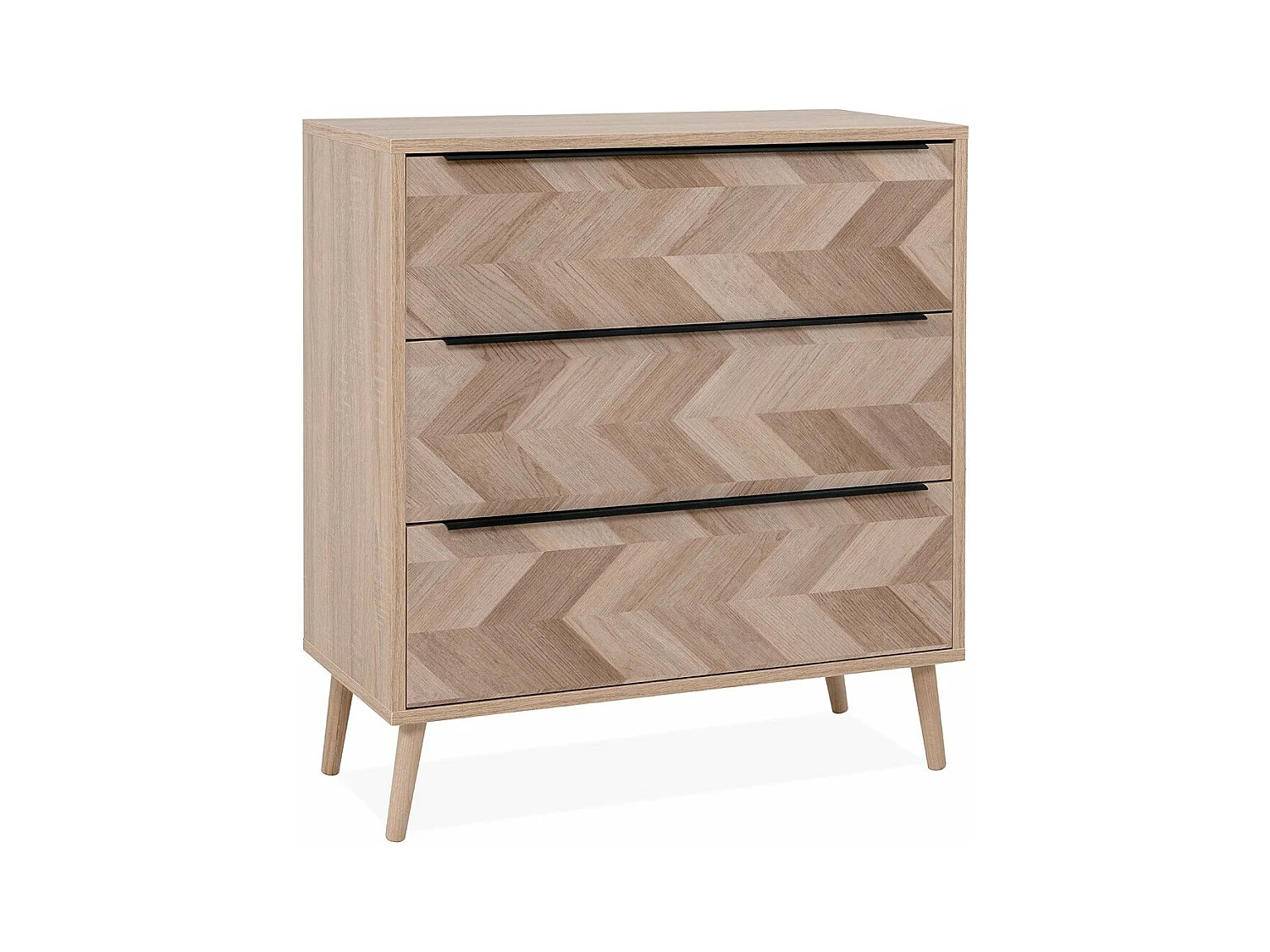 Commode 3 tiroirs décor chêne sonoma et effet chevron L80 cm - TORUN