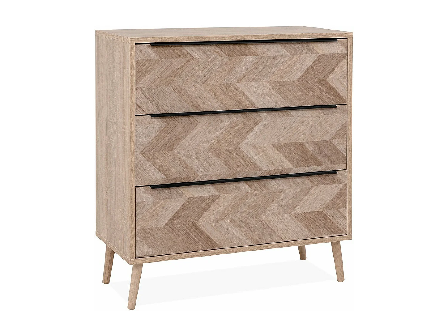 Commode 3 tiroirs décor chêne sonoma et effet chevron L80 cm - TORUN