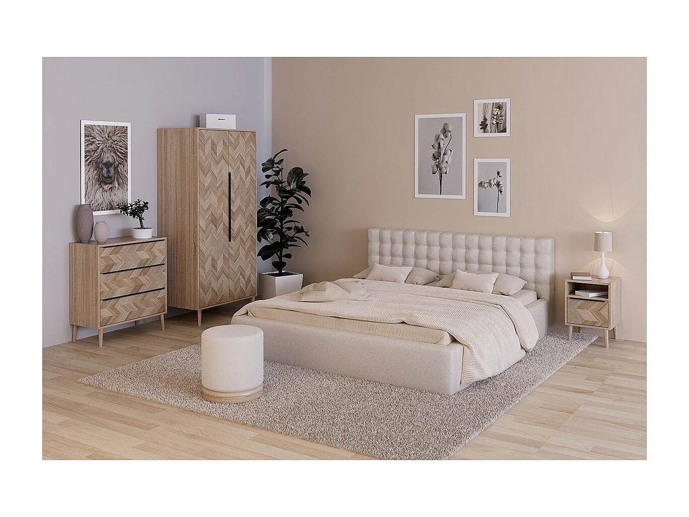 Komoda 3-szufladowa, dąb Sonoma, efekt szewronu L80 cm - TORUN