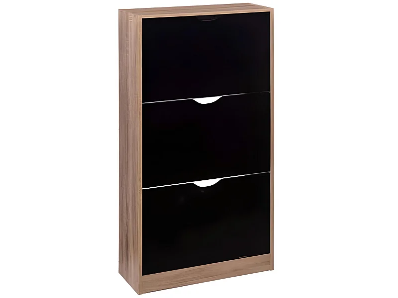 Commode à chaussures en bois  coloris naturel et noir  - L. 60  x P. 23 x H. 119,5 cm