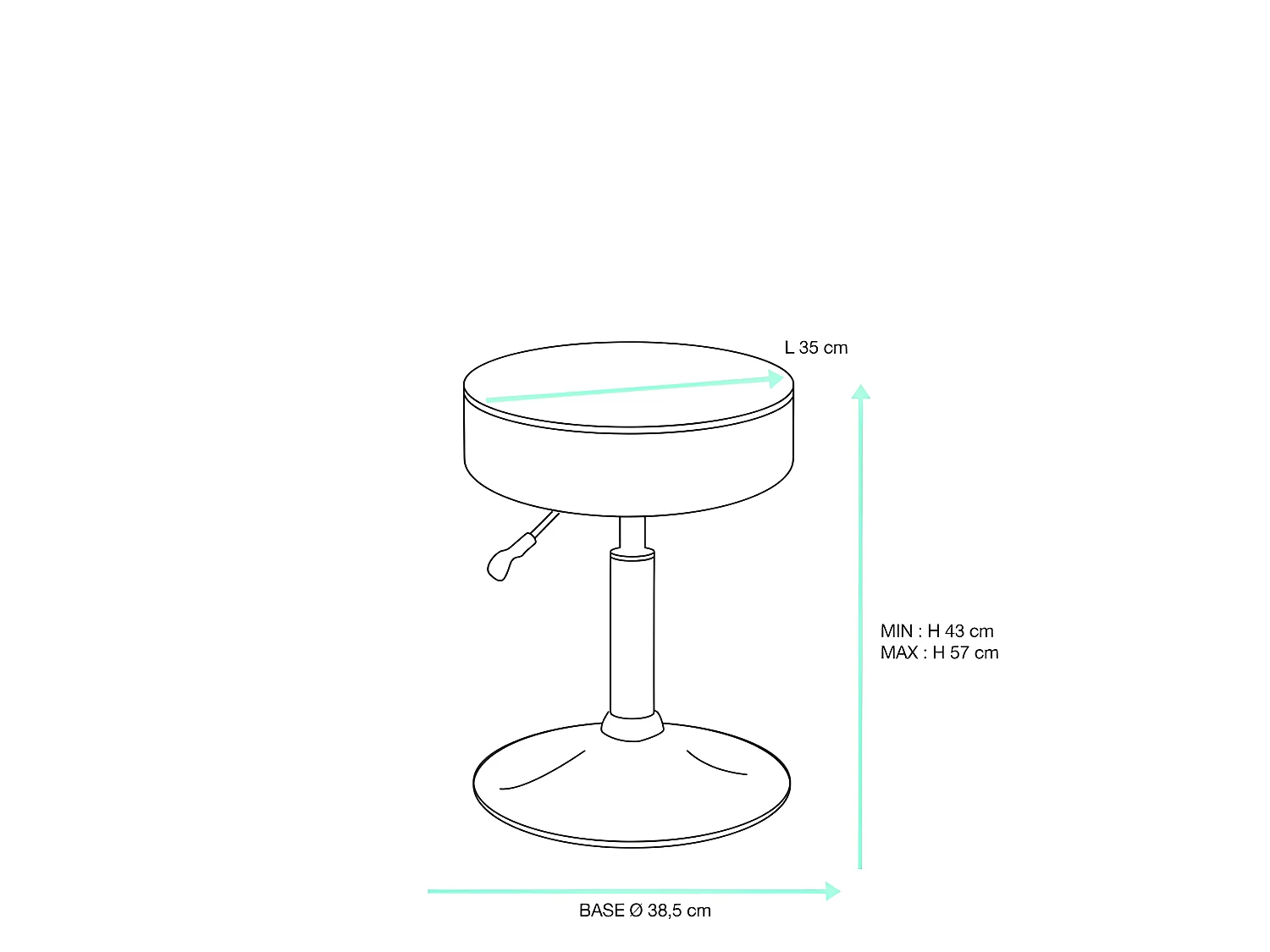 Tabouret de travail simili cuir rembourré moussepivotant hauteur réglable 43 à 57 cm YU (Blanc)