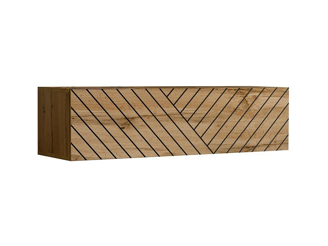 Meuble TV suspendu 120cm effet chêne façade fraisée. Collection SWITCH.