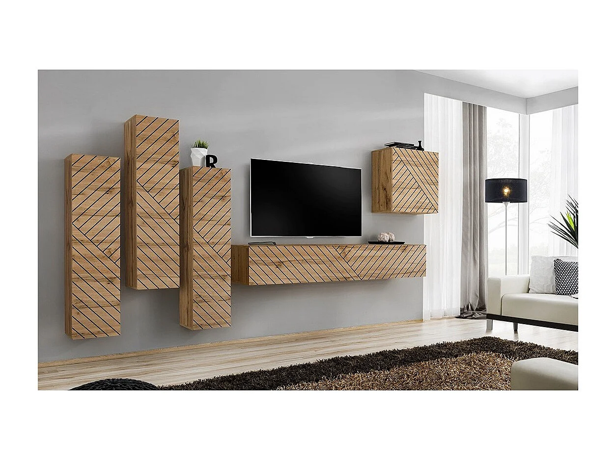 Meubel voor zwevende TV – Wotan Eik – Afwerking deur met gefreesde eikeffect – 180 cm – Collectie SWITCH