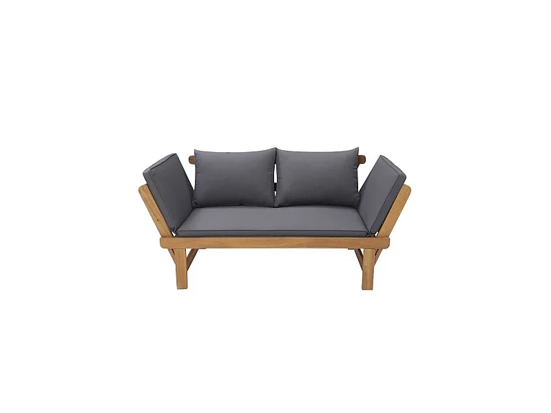 Banquette de jardin convertible en acacia FSC - 2 places - Avec coussins - KAYDA - Gris foncé