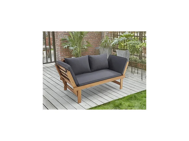 Banquette de jardin convertible en acacia FSC - 2 places - Avec coussins - KAYDA - Gris foncé
