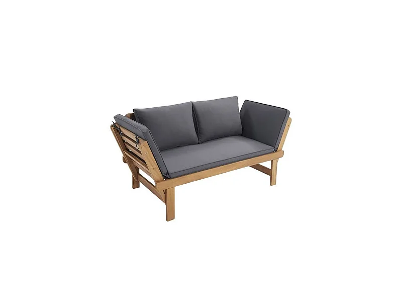 Banquette de jardin convertible en acacia FSC - 2 places - Avec coussins - KAYDA - Gris foncé
