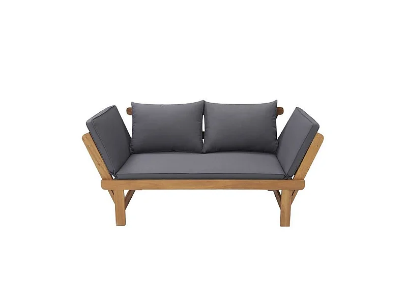Banquette de jardin convertible en acacia FSC - 2 places - Avec coussins - KAYDA - Gris foncé