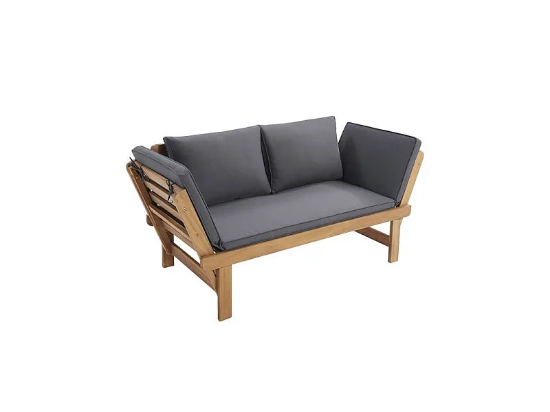 Banquette de jardin convertible en acacia FSC - 2 places - Avec coussins - KAYDA - Gris foncé