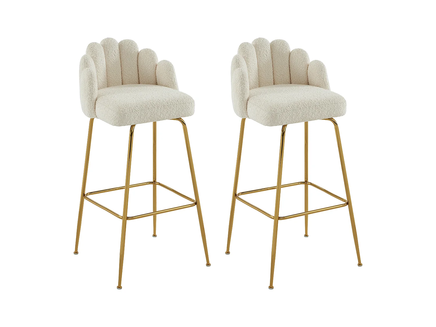 Lot de 2 tabourets de bar en tissu bouclette et métal doré - Crème - ALTINAM de Pascal MORABITO