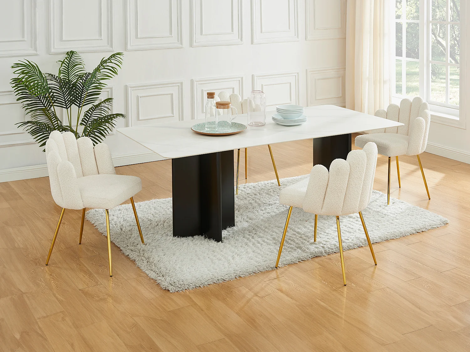 Lot de 2 chaises en tissu bouclette et métal doré - Crème - ALTINAM de Pascal MORABITO