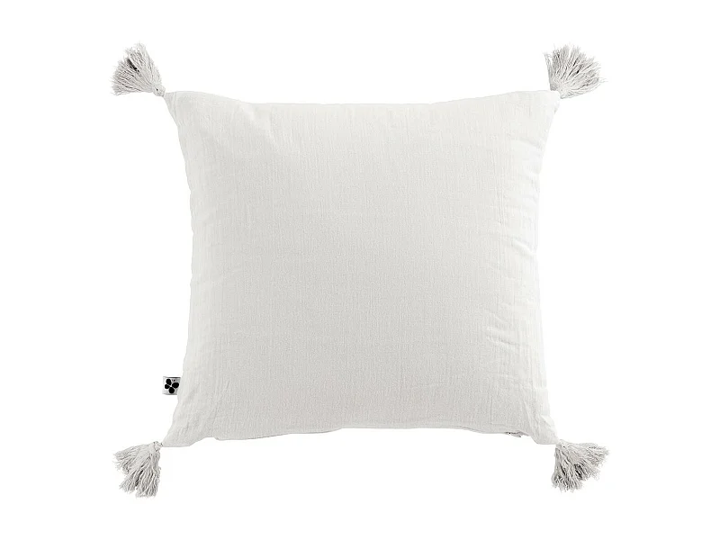 OUREA - Coussin Déhoussable 40x40cm avec Pompons Gaze de Coton Chantilly