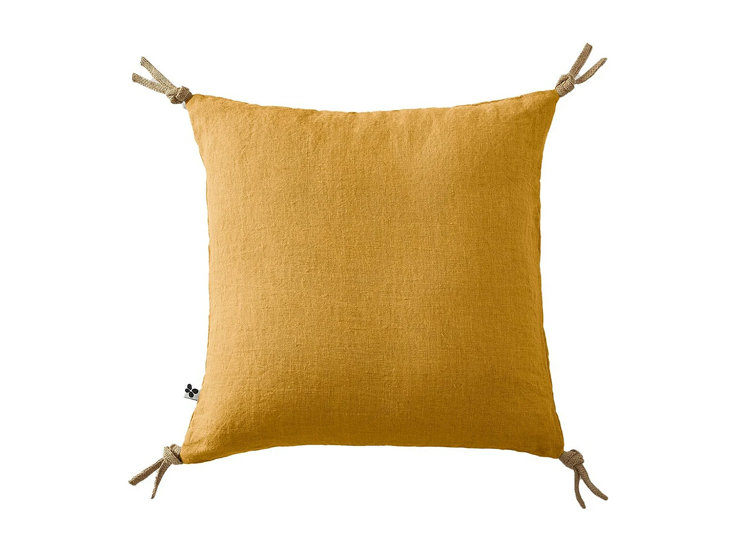 MARGAUX - Coussin Déhoussable 45x45cm avec Pompons Lin Lavé Coloris Miel