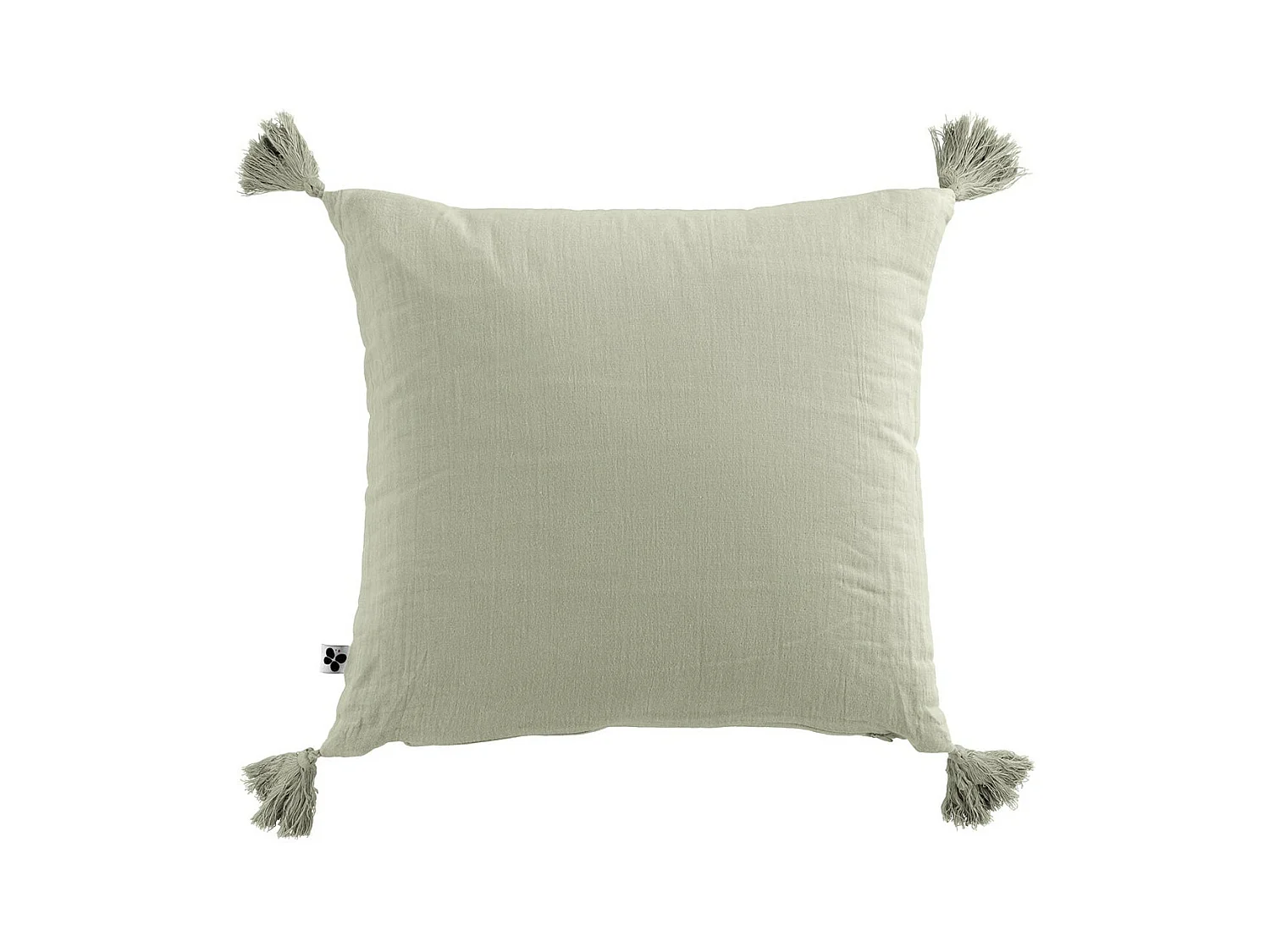 OUREA - Coussin Déhoussable 40x40cm avec Pompons Gaze de Coton Vert d'Eau