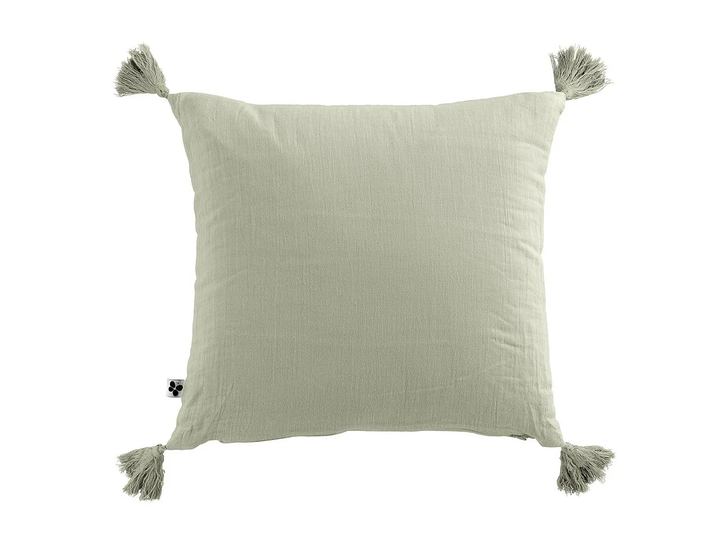 OUREA - Coussin Déhoussable 40x40cm avec Pompons Gaze de Coton Vert d'Eau