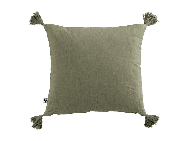 OUREA - Coussin Déhoussable 40x40cm avec Pompons Gaze de Coton Romarin
