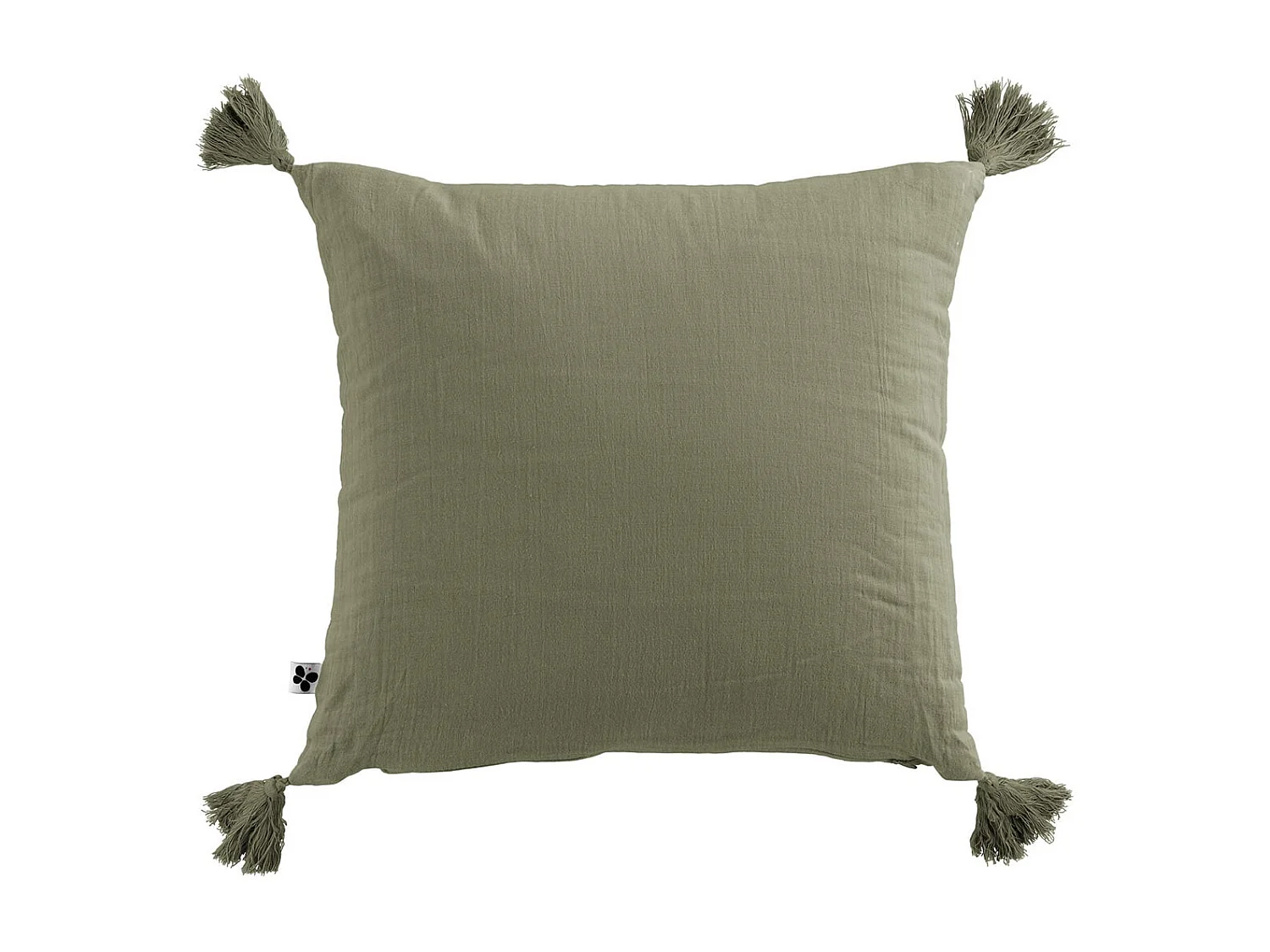OUREA - Coussin Déhoussable 40x40cm avec Pompons Gaze de Coton Romarin