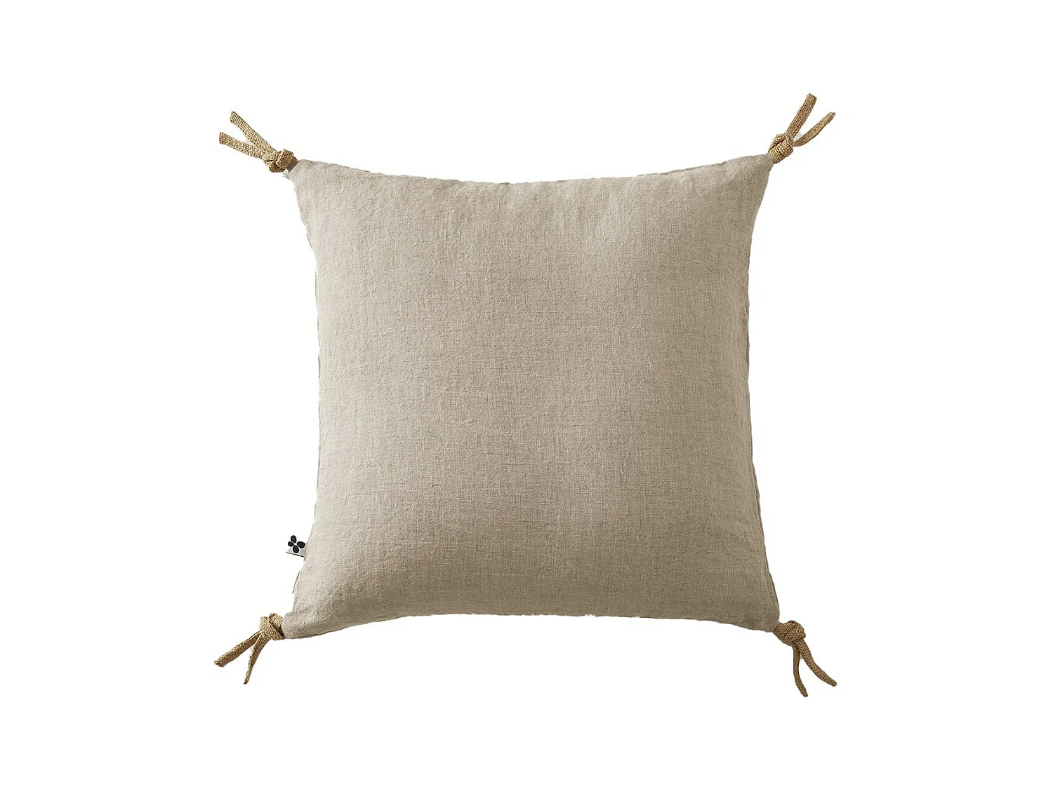 MARGAUX - Coussin Déhoussable 45x45cm avec Pompons Lin Lavé Coloris Sable