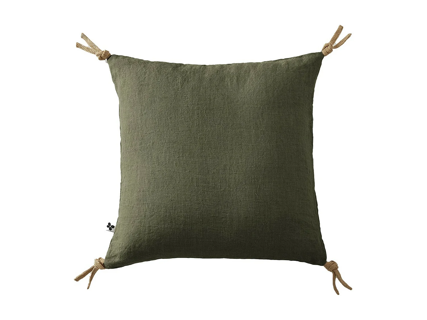 MARGAUX - Coussin Déhoussable 45x45cm avec Pompons Lin Lavé Coloris Thym