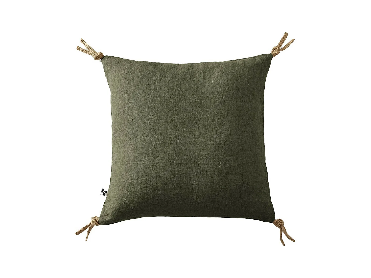 MARGAUX - Coussin Déhoussable 45x45cm avec Pompons Lin Lavé Coloris Thym