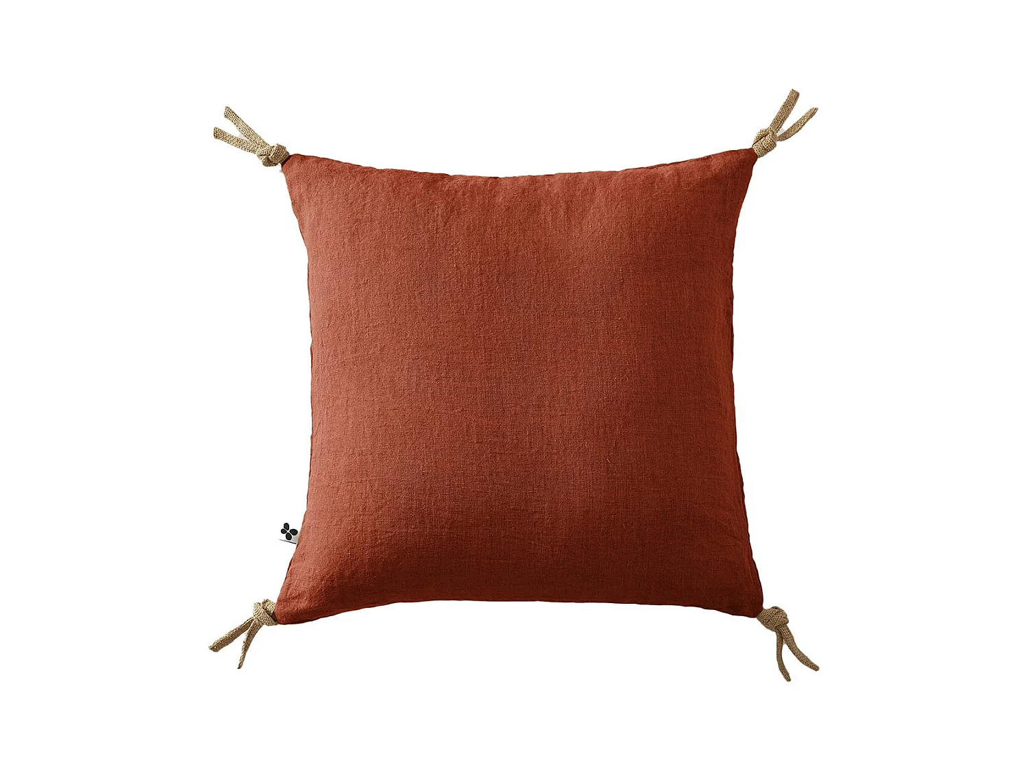 MARGAUX - Coussin Déhoussable 45x45cm avec Pompons Lin Lavé Coloris Paprika