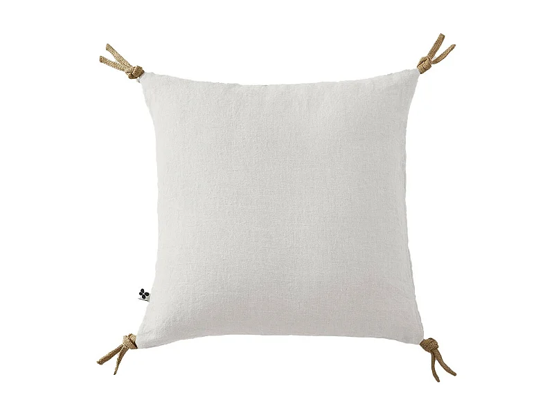 MARGAUX - Coussin Déhoussable 45x45cm avec Pompons Lin Lavé Coloris Craie