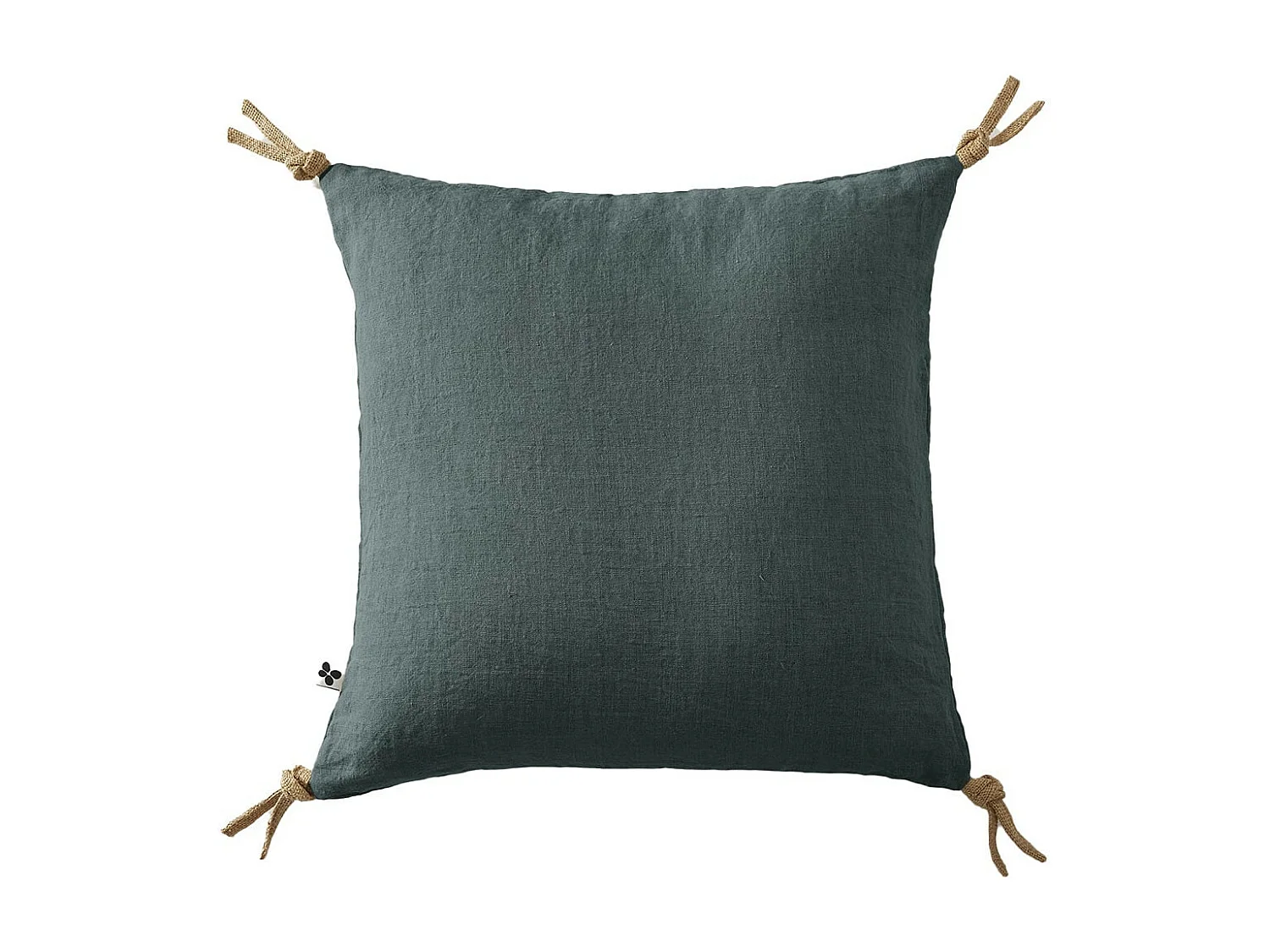 MARGAUX - Coussin Déhoussable 45x45cm avec Pompons Lin Lavé Coloris Ardoise