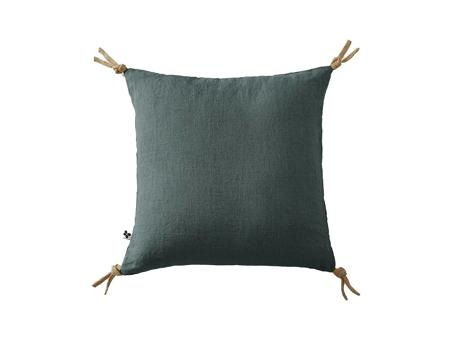 MARGAUX - Coussin Déhoussable 45x45cm avec Pompons Lin Lavé Coloris Ardoise