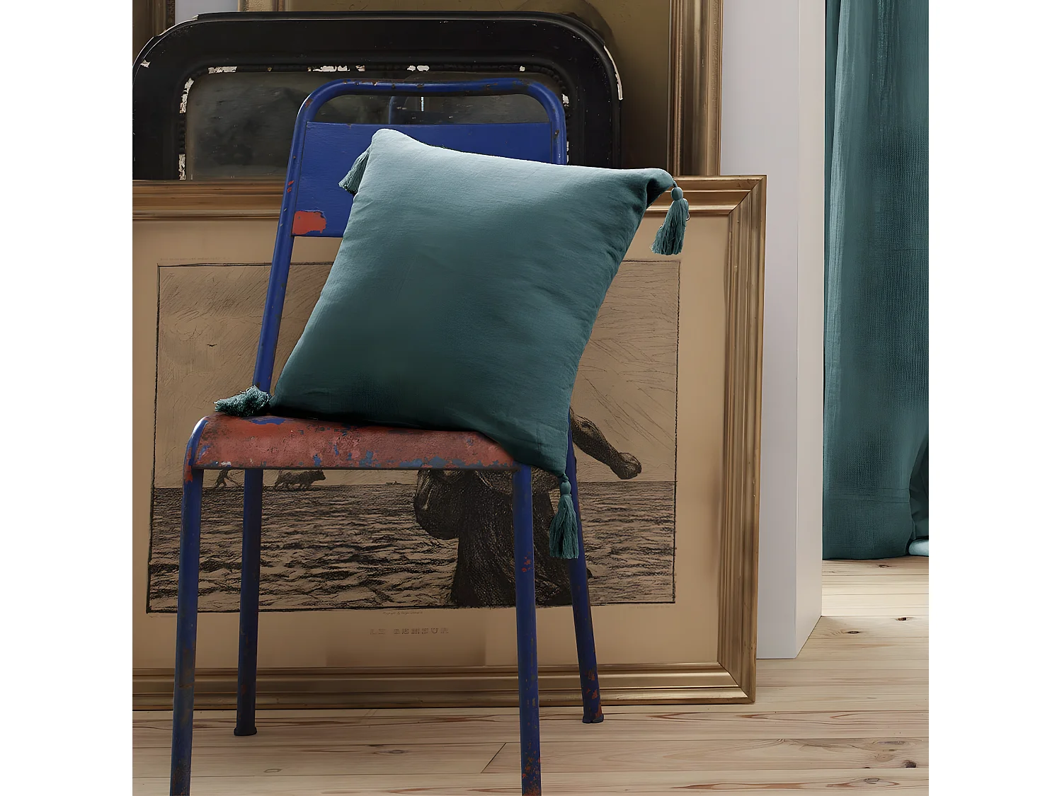 OUREA - Coussin Déhoussable 40x40cm avec Pompons Gaze de Coton Canard