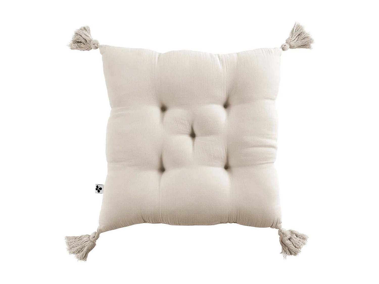 OUREA - Coussin Capitonné 40x40cm avec Pompons Gaze de Coton Pampa