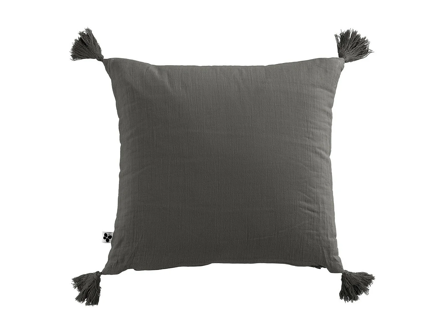 OUREA - Coussin Déhoussable 40x40cm avec Pompons Gaze de Coton Granit