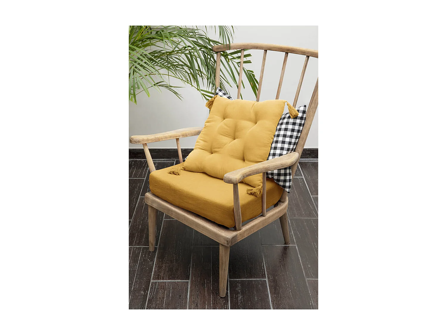 OUREA - Coussin Capitonné 40x40cm avec Pompons Gaze de Coton Safran