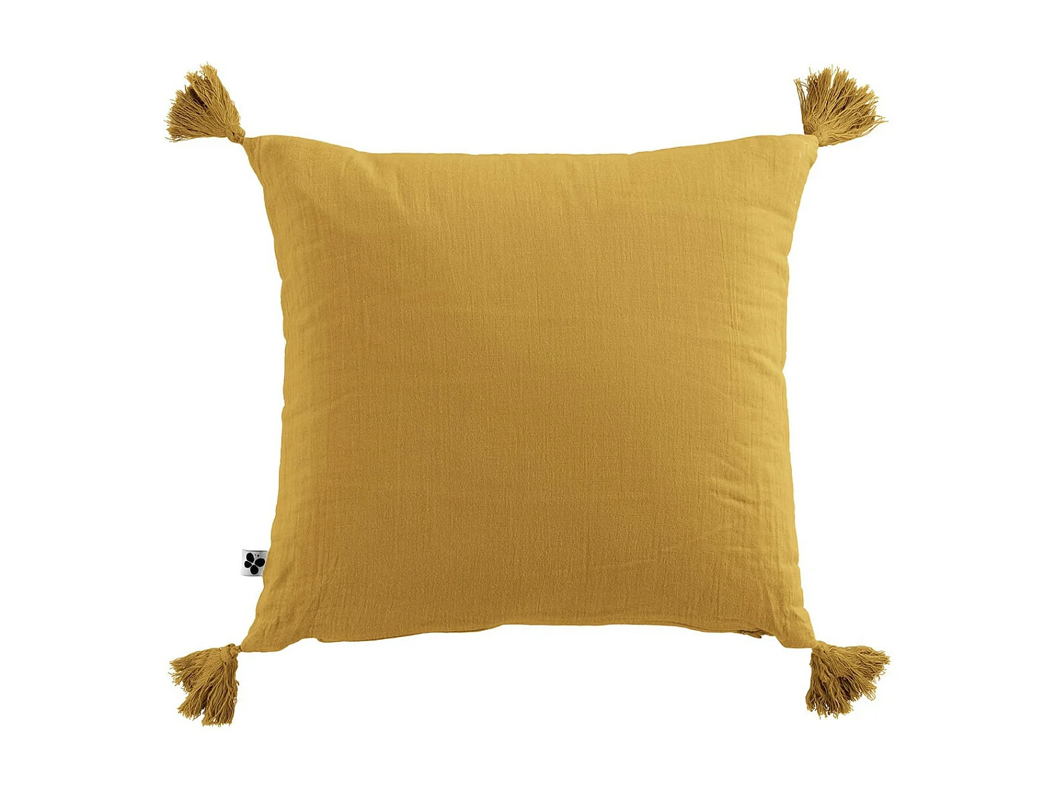 OUREA - Coussin Déhoussable 40x40cm avec Pompons Gaze de Coton Safran